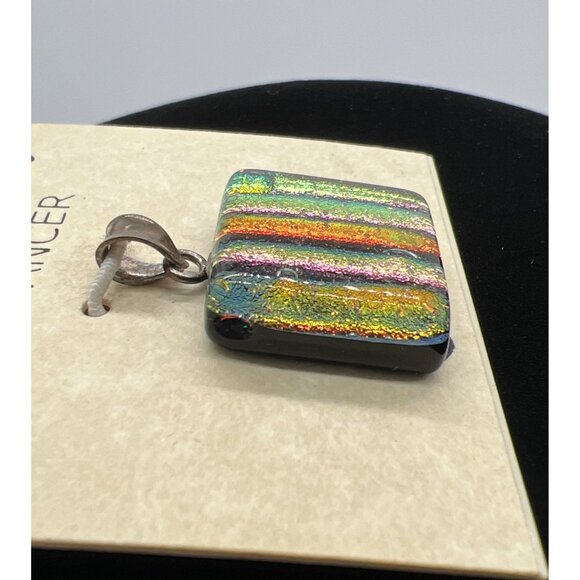 Sterling Silver Dichroic Glass Pendant Jewelry Enhancer With Multicolor Stripes - Picture 6 of 7